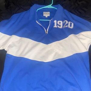 Blue and White Zip-Up Sweatshirt